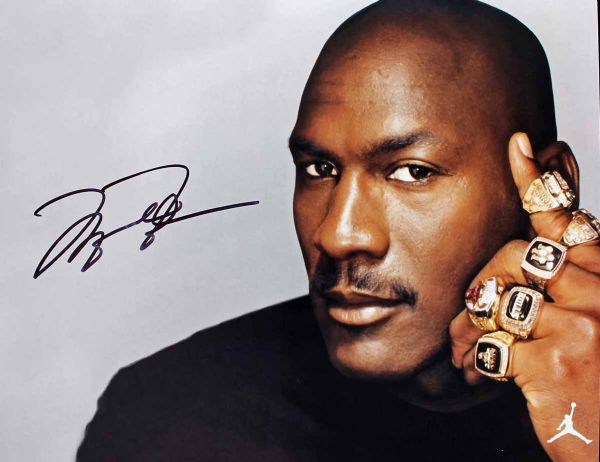 Michael Jordan Signed 11" x14" Color Photo with Championship Rings