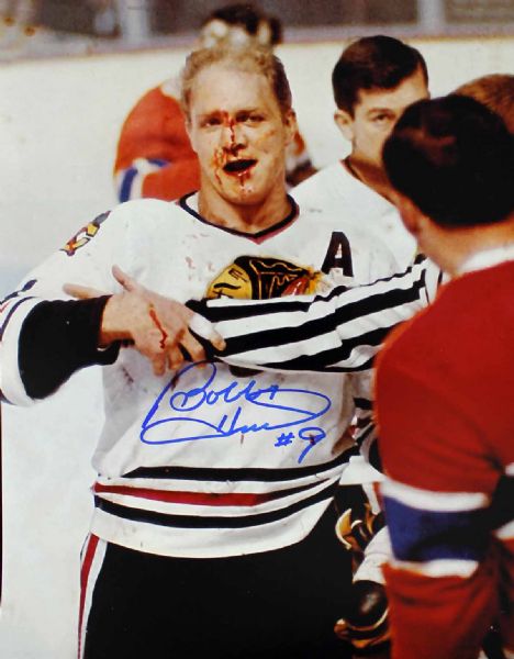 Bobby Hull Signed 11" x 14" Color Photo (Bloody Image)