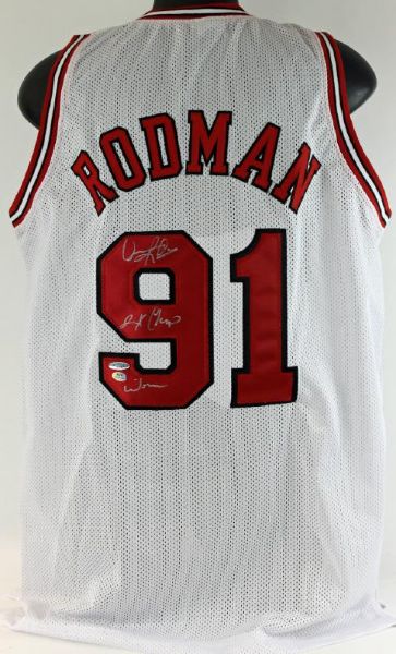 Dennis Rodman Signed Chicago Bulls Jersey w/"2x Champ - Worm" Inscription (TriStar)