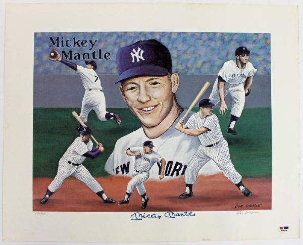 Mickey Mantle Signed 16" x 20" Limited Edition Don Sprague Lithograph (PSA/DNA)