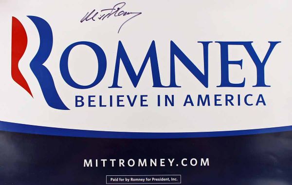 Mitt Romney Signed Presidential Campaign Sign (JSA)
