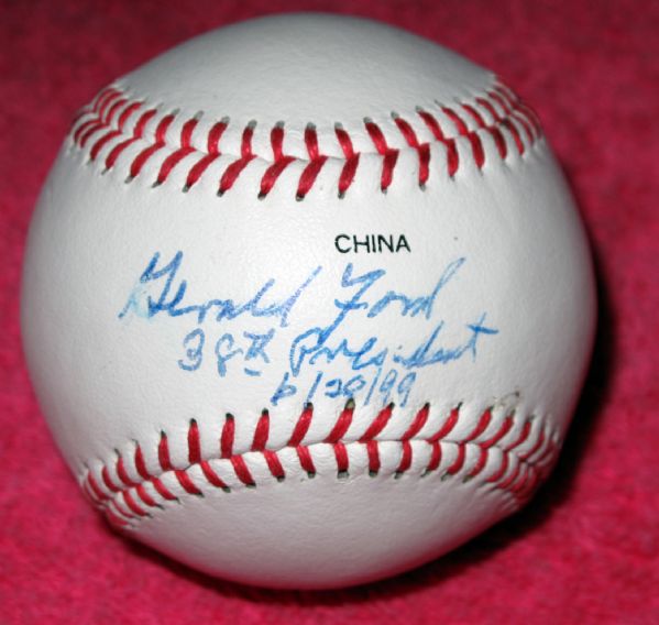 President Gerald Ford Signed "Official League" Baseball with "38th President - 6/20/99" Inscription (JSA)
