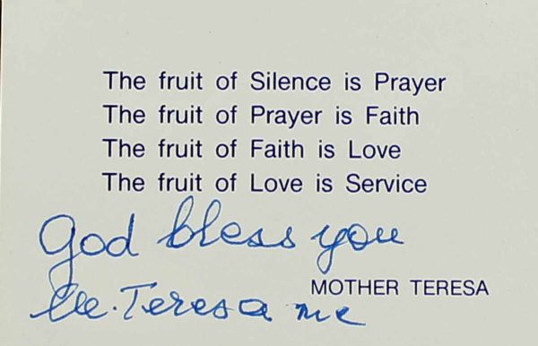 Mother Teresa Rare In-Person Signed Prayer Card (JSA)
