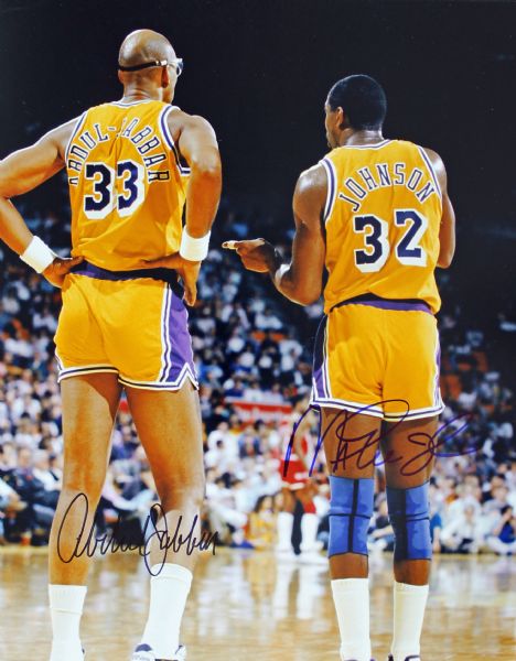 Kareem Abdul Jabbar & Magic Johnson Signed 11" x 14" Color Photo