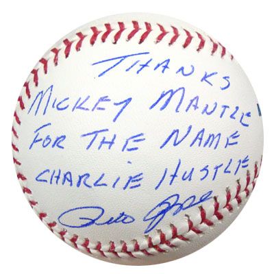 Pete Rose Signed OML Baseball with Rare Mickey Mantle Tribute Inscription