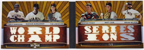2011 Topps Triple Threads 2010 SF Giants World Series Champs G/U Jerseys Booklet Card (#7/9)