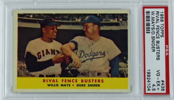 1958 Topps Rival Fence Busters W.Mays/D.Snider #436 - PSA Graded VG-EX+ 4.5