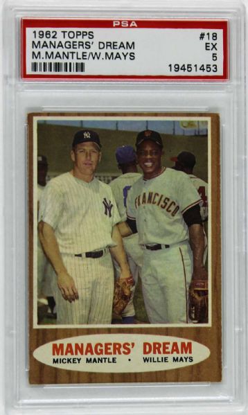 1962 Topps Managers Dream Mantle/Mays #18 - PSA Graded EX 5