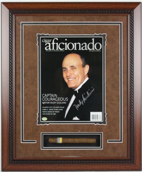 Rudy Giuliani Signed Cigar Afficianado Magazine in Custom Framed Display