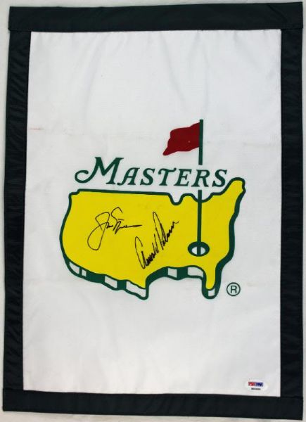 Arnold Palmer & Jack Nicklaus Dual Signed Rare Masters Garden Flag (PSA/DNA)