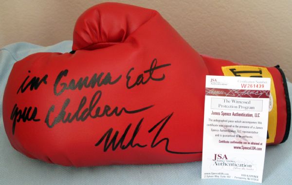 Mike Tyson Signed Everlast Boxing Glove with Rare "Im Gonna Eat Your Children" Inscription