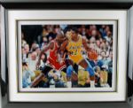 Michael Jordan & Magic Johnson Dual Signed Limited Edition 16" x 20" Color Photo in Framed Display (UDA)