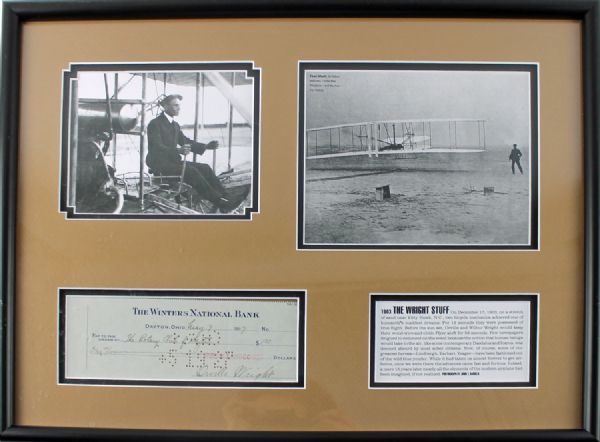 Orville Wright Signed Bank Check in Custom Framed Display (PSA/DNA)