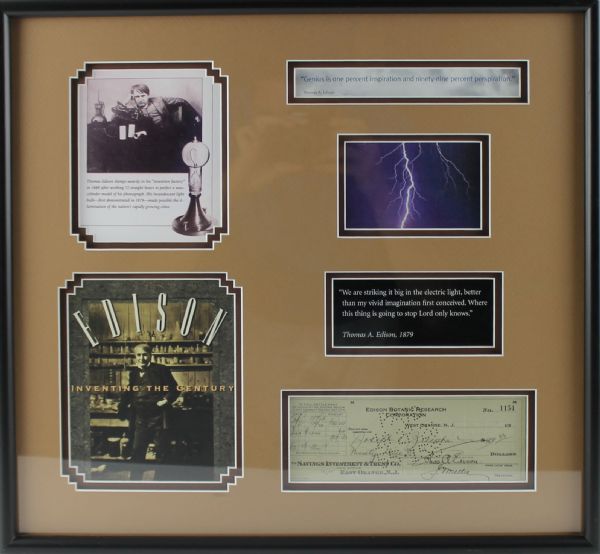 Thomas Edison Signed Bank Check in Custom Framed Display (PSA/DNA)