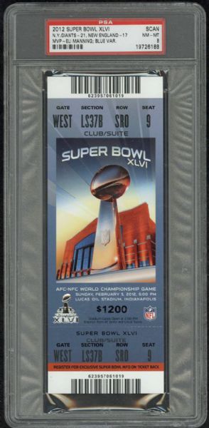 2012 Super Bowl XLVI Ticket - Rare Blue Suite Level Variation - PSA Graded NM-MT 8