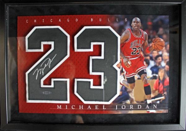 Michael Jordan Signed Jersey Number in Custom Framed Display (UDA)