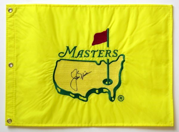Jack Nicklaus Ultra Rare Signed Undated 1997 Masters Embroidered Pin Flag (Green Jacket & PSA/DNA)