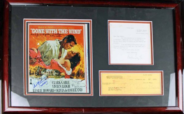 "Gone With The Wind" Cast Signed Custom Framed Display w/Leigh, Gable, etc. (8 Sigs)(PSA/DNA)