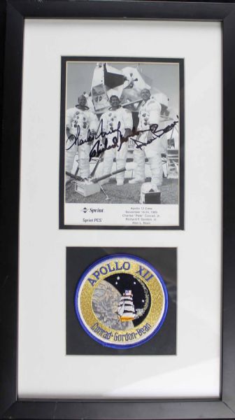 Apollo 12 Crew Signed 5" x 7" Promotional Photo in Custom Framed Display (PSA/DNA)