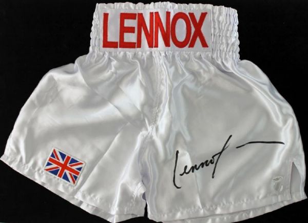 Lennox Lewis Signed Custom Personal Model Boxing Trunks (JSA)