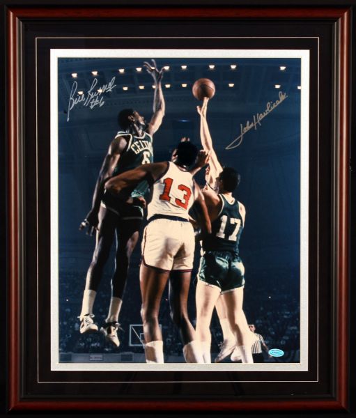 Bill Russell & John Havlicek Dual Signed 16" x 20" Color Photo in Custom Framed Display (Altman COA)