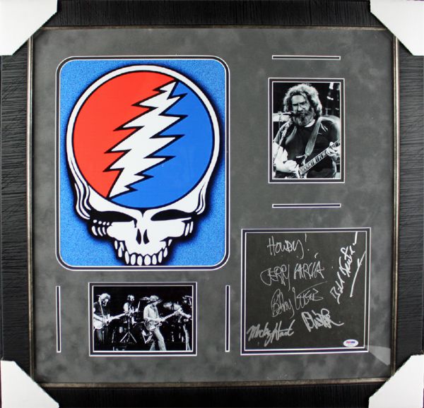 The Grateful Dead Rare Group Signed Sheet in Custom Framed Display (PSA/DNA)