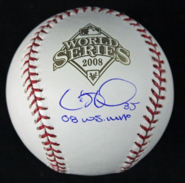 Cole Hamels Signed 2008 World Series Baseball with "08 WS MVP" Inscription