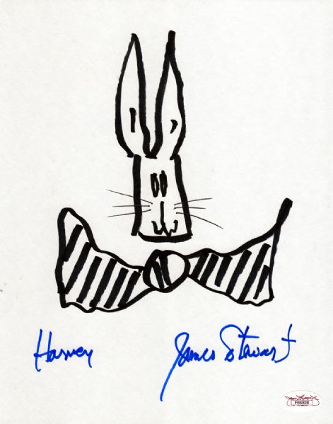 Jimmy Stewart Hand Drawn & Signed 8" x 10" Sketch of Harvey The Rabbit! (JSA)