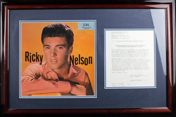 Ricky Nelson Signed Vintage Document with Rare "Eric H. Nelson" Signature in Custom Framed Display