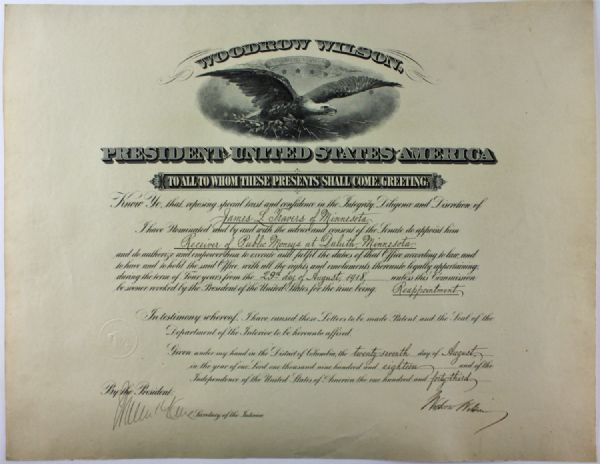 President Woodrow Wilson Signed Presidential Appointment (1948)