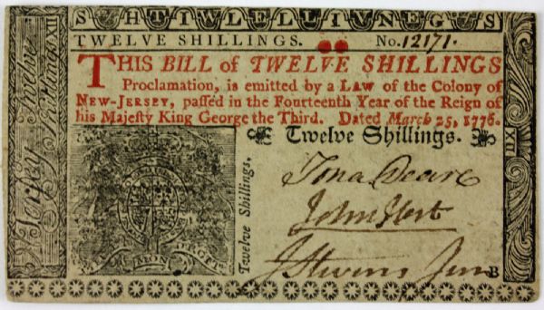 John Hart (Declaration of Independence Signer) Signed Twelve Shilling Note (JSA)