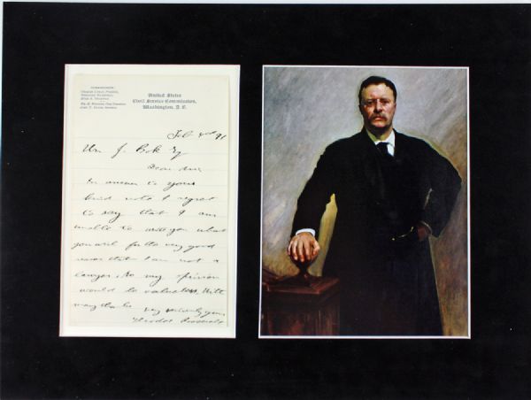 Theodore Roosevelt Handwritten & Signed Letter as Civil Service Commissioner (JSA)