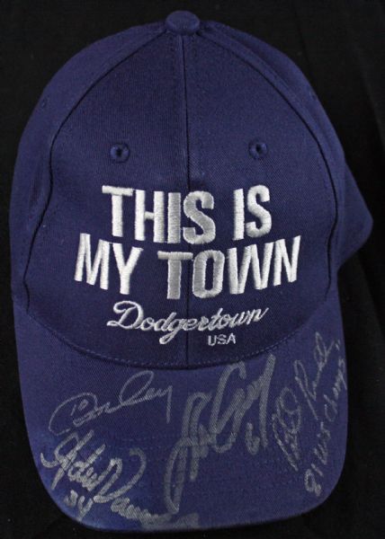 L.A. Dodger Greats Signed Dodgers Hat w/Valenzuela, Garvey, Cey & Russell (PSA/DNA)