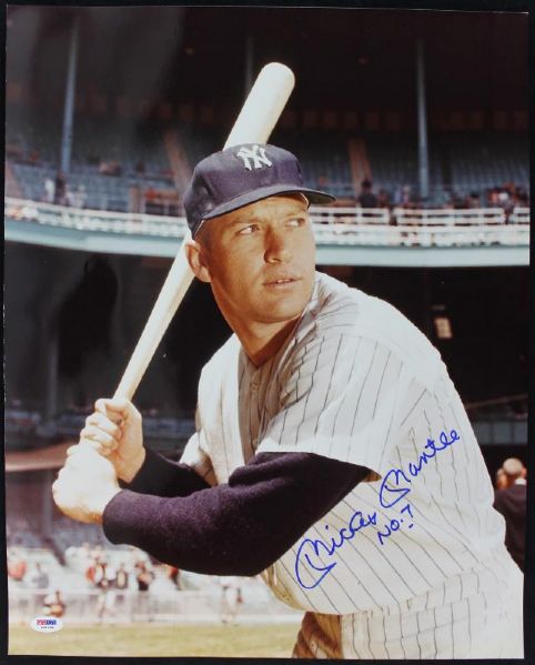 Mickey Mantle Signed 16" x 20" Color Photo with "No. 7" Inscription (PSA/DNA)