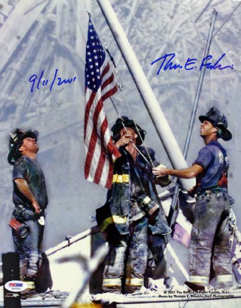 Thomas E. Franklin Signed Historic "Flag Raising at Ground Zero" 11" x 14" Color Photo (PSA/DNA)