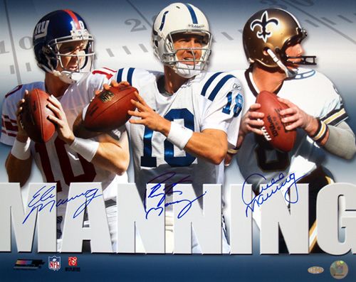 The Mannings: Archie, Peyton & Eli Triple Signed 16" x 20" Color Photo (Steiner)