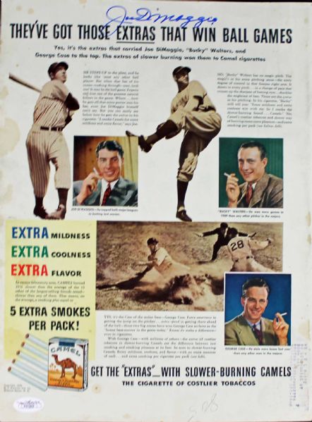 Joe DiMaggio Signed Vintage Camel Cigarette Ad (JSA)