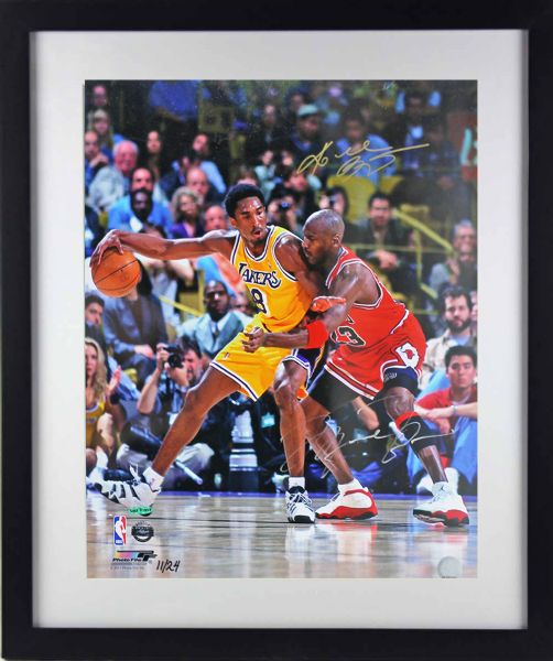 Michael Jordan & Kobe Bryant Signed 16" x 20" Color Photo in Framed Display (Jordan Auto on Plastic Cover)(Panini & UDA)