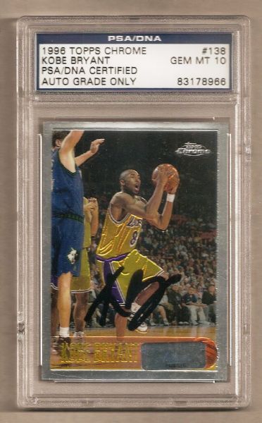 Kobe Bryant Signed 1996 Topps Chrome RC #138 - PSA/DNA Auto Grade GEM MINT 10 & Panini