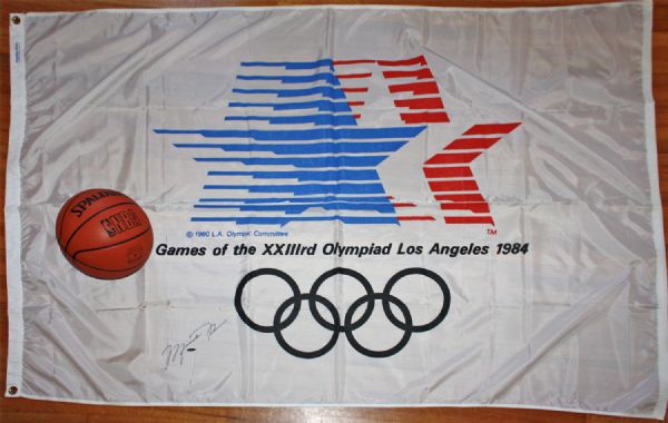 Michael Jordan Ultra Rare Signed Official 48" x 60" 1984 Olympics Flag Flown at the Olympic Games with Original Olympic Storage Case!! (UDA)