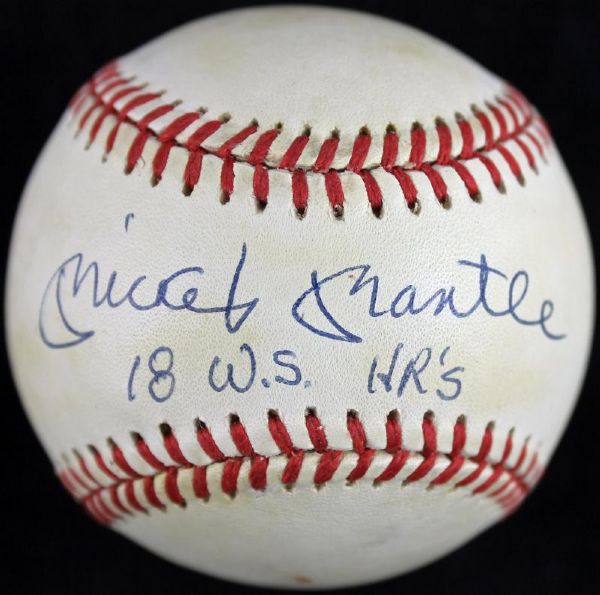 Lot Detail - Mickey Mantle Signed OAL Baseball With Rare "18 W.S. HRs ...