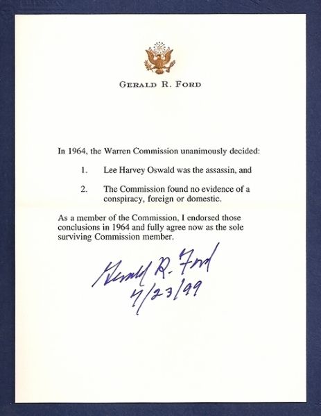 President Gerald R. Ford Signed Warren Commission Statement on Personal Letterhead (PSA/DNA)