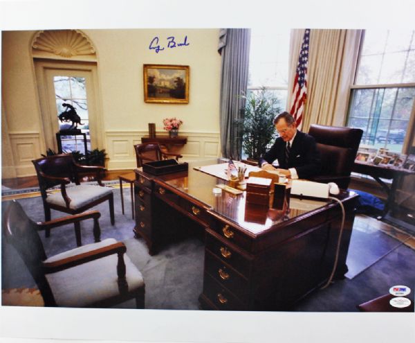 President George H.W. Bush Superb Signed 16" x 20" Color Photo in Oval Office (JSA & PSA/DNA)