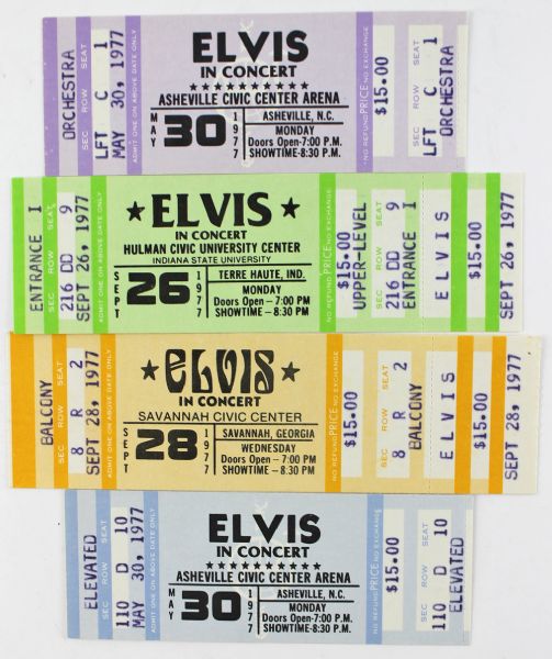 Elvis Presley: Lot of Four (4) Full Unused Concert Tickets c.1977