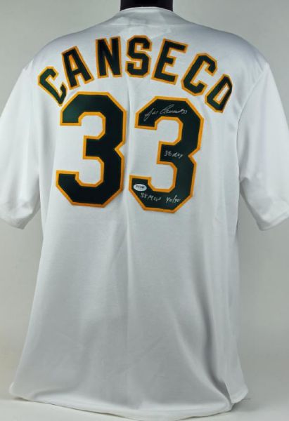 Jose Canseco Signed Oakland As Jersey with "86 ROY, 88 MVP - 40/40" Inscriptions (PSA/DNA)