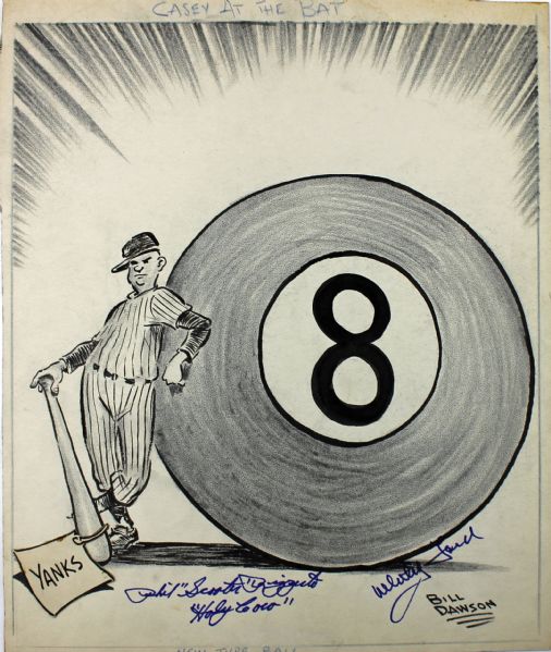 Original William Dawson Signed New York Yankees Artwork Signed by Phil Rizzuto & Whitey Ford (PSA/DNA)