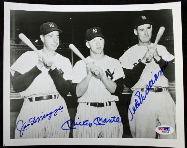 Mickey Mantle, Joe DiMaggio & Ted Williams Signed 8" x 10" B&W Photograph (PSA/DNA)