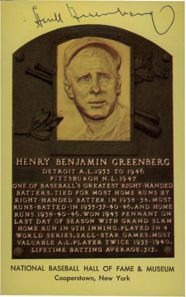 Hank Greenberg Signed HOF Plaque Card (PSA/DNA)