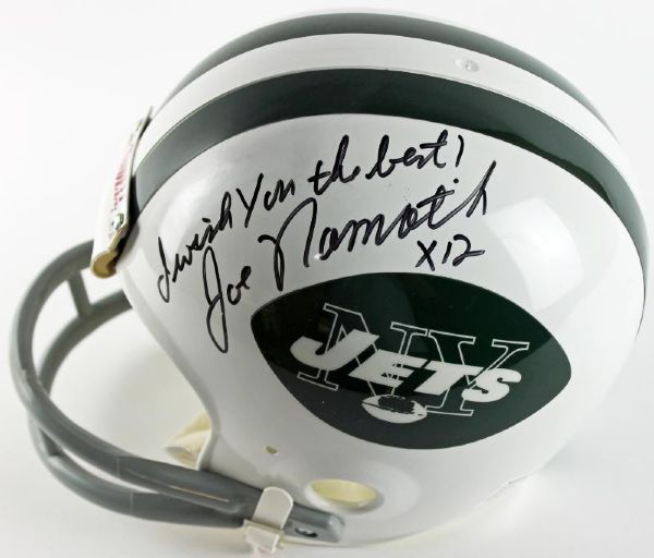 Joe Namath Signed & Inscribed Jets Vintage Style Full Sized Helmet (PSA/DNA)