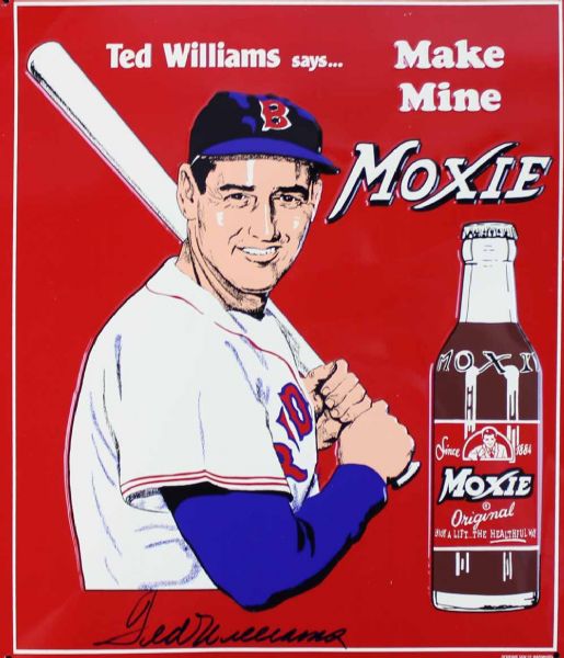 Ted Williams Signed Moxie Soda Vintage Style Tin Sign (PSA/DNA)